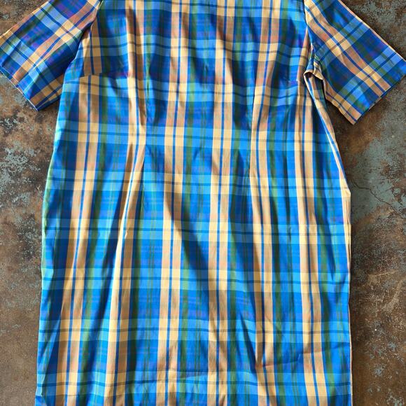 Vintage 60s Style Plaid Midi Dress and Jacket Set Plus Size 1X Blue Gold Satin - Picture 9 of 14